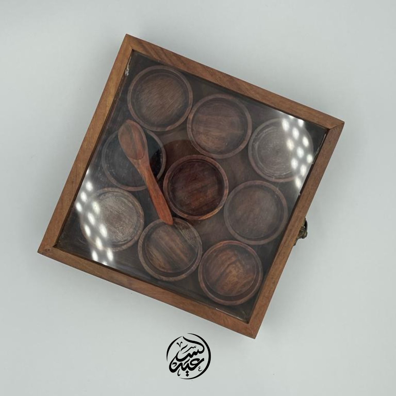 Square Wooden Spices Container علبة البهارات الخشبية المربعة - بهارات و عطارة السعيد